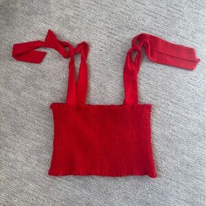 Red Smocked Tube Top with Ties